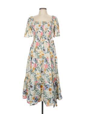 NWT Simplee Floral Tiered Midi Dress in Cream and Multi